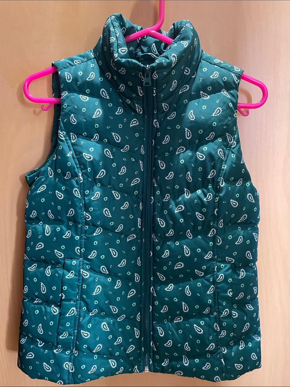 Lands' End Green Paisley Down filled Quilted Vest • Sz XS